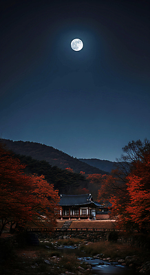 JPG 편집이미지 전통 단풍 자연 조명 산 한국 풍경 평화 고요 보름달 시골 뷰티풀 고택 편집실사 AI컴퓨터그래픽 AI콘텐츠 건축물 아시아 컨셉 잎 달 CG 생태계 파일형식