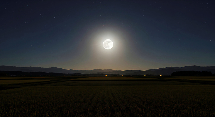 JPG 편집이미지 별 자연 하늘 산 풍경 초원 평화 어둠 고요 보름달 농촌 여름밤 흥미 편집실사 AI컴퓨터그래픽 AI콘텐츠 자연요소 컨셉 여름 달 시골 야간 CG 생태계 파일형식