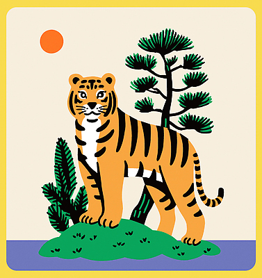 나무 식물 동물 컬러 일러스트 포유류 자연 풍경 잔디 초원 여름 태양 환경 일몰 호랑이 숲 생태계 사냥 보금자리 국내일러스트 AI파일 자연요소 계절 노을 파일형식 벡터