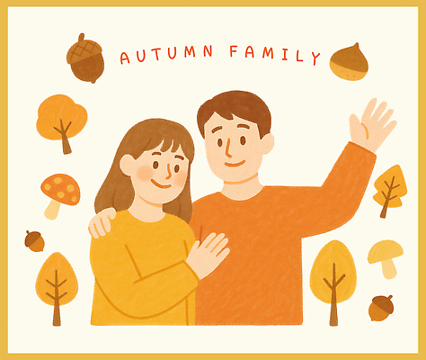 PSD 나무 커플 계절 행복 컬러 포즈 일러스트 가족 자연 따뜻함 사랑 웃음 풍경 버섯 만남 표현 도토리 국내일러스트 식물 감정 컨셉 관계 표정 견과류 생태계 파일형식