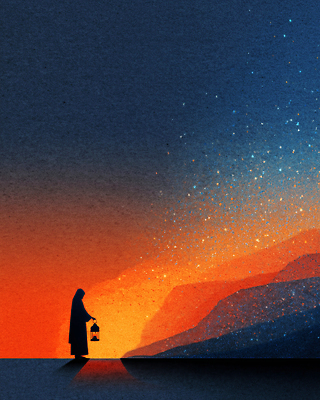 JPG 감정 실루엣 컬러 일러스트 자연 하늘 산 실험 사람 풍경 빛 평화 어둠 희망 고요 황혼 랜턴 저녁 조화 뷰티풀 국내일러스트 AI일러스트 AI콘텐츠 컨셉 조명 촬영기법 일몰 야간 생태계 파일형식