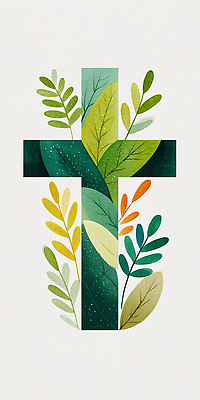 JPG 식물 디자인 포스터 기독교 종교 예술 백그라운드 십자가 일러스트 자연 그래픽 장식 초록색 심플 화사함 조화 뷰티풀 스타일 경관 국내일러스트 AI일러스트 AI콘텐츠 컬러 컨셉 풍경 생태계 파일형식