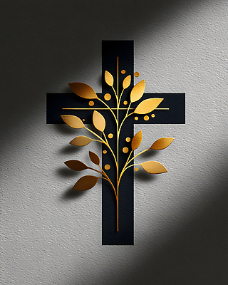 JPG 식물 편집이미지 디자인 기독교 예술 십자가 조명 장식 인테리어 믿음 금색 분위기 모던 이미지편집 AI컴퓨터그래픽 AI콘텐츠 감정 종교 컬러 컨셉 파일형식