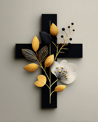 JPG 편집이미지 디자인 꽃 예술 컬러 십자가 자연 나뭇잎 장식 인테리어 고급 모던 수공예 창의력 이미지편집 AI컴퓨터그래픽 AI콘텐츠 식물 컨셉 잎 공예 생태계 파일형식