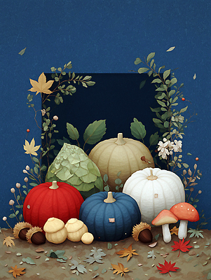 JPG 식물 낙엽 일러스트 자연 호박 나뭇잎 따뜻함 풍경 잔디 햇빛 버섯 캠핑 조화 애호박 알록달록 국내일러스트 AI일러스트 AI콘텐츠 잎 채소 레저 컬러풀 태양 생태계 파일형식