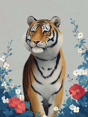 JPG 식물 동물 꽃 예술 컬러 포즈 일러스트 자연 털 동물원 호랑이 그림 뷰티풀 국내일러스트 AI일러스트 AI콘텐츠 포유류 생태계 파일형식