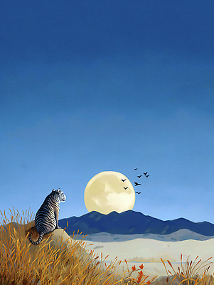 JPG 동물 일러스트 자연 하늘 생명 산 풍경 초원 고요 탐험 달 시세 호랑이 저녁 숲 뷰티풀 국내일러스트 AI일러스트 AI콘텐츠 자연요소 포유류 금융 야간 생태계 파일형식