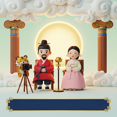 JPG 편집이미지 전통 여자 남자 아시아 문화 백그라운드 한국 장식 태양 조형물 카메라 촬영 만남 한복 개천절 단군 단군신화 편집3D AI컴퓨터그래픽 AI콘텐츠 자연요소 한국전통 나라 컨셉 미술 사람 전자제품 공휴일 3D 전통의상 국경일 신화 파일형식