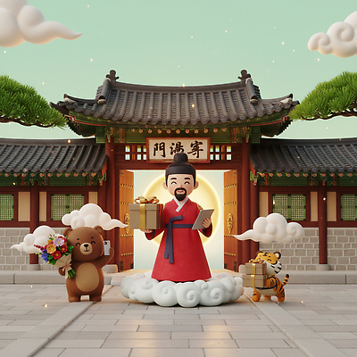 JPG 편집이미지 캐릭터 전통 명절 꽃 행복 문화 어린이 백그라운드 곰 선물 건물 축제 호랑이 즐거움 개천절 단군 단군신화 편집3D AI컴퓨터그래픽 AI콘텐츠 식물 동물 건축물 기념일 감정 포유류 사람 공휴일 3D 국경일 신화 파일형식