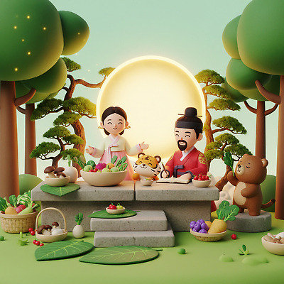 JPG 나무 편집이미지 전통 옷 문화 음식 채소 과일 가족 자연 한국 요리 웃음 사람 축제 호랑이 개천절 단군 단군신화 편집3D AI컴퓨터그래픽 AI콘텐츠 식물 아시아 포유류 관계 표정 공휴일 3D 국경일 생태계 신화 파일형식