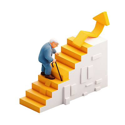 PSD 편집이미지 노년 화살표 상징 이동 지팡이 실내 노란색 걷기 계단 성장 목표 기회 상승 노력 편집3D 컬러 컨셉 모션 성인 내부 3D 파일형식