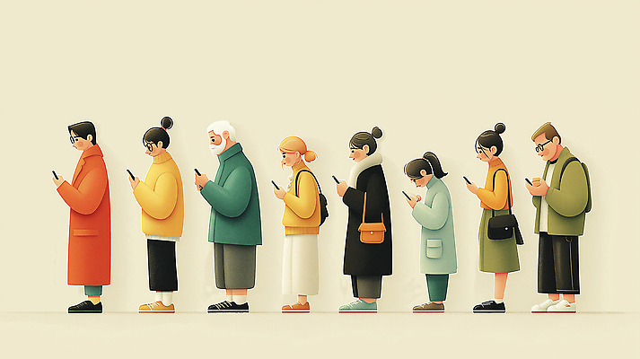 JPG 모양 캐릭터 옷 줄 컬러 일러스트 모션 기술 대화 여러명 일상 스마트폰 다양 대기 집중 소통 스타일 국내일러스트 AI일러스트 AI콘텐츠 다수 컨셉 말하기 사람 라이프 핸드폰 스마트기기 파일형식