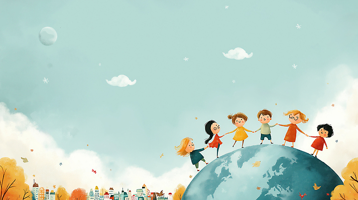 JPG 행복 지구 어린이 컬러 일러스트 상상 자연 놀이 하늘 사랑 웃음 풍경 여름 글로벌 환경 손잡기 우정 그룹 추억 동심 국내일러스트 AI일러스트 AI콘텐츠 계절 감정 컨셉 모션 표정 사람 친구 생태계 파일형식
