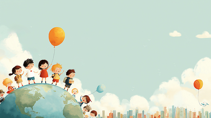 JPG 행복 지구 어린이 컬러 백그라운드 일러스트 모션 상상 자연 놀이 하늘 친구 세계 기쁨 도시 즐거움 그림 풍선 공동체 국내일러스트 AI일러스트 AI콘텐츠 감정 관계 사람 생태계 파일형식