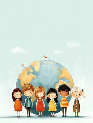 JPG 교육 행복 문화 지구 어린이 상징 백그라운드 일러스트 자연 협력 미소 인종 평화 손잡기 우정 다양 그림 친환경 국제 국내일러스트 AI일러스트 AI콘텐츠 감정 다수 컨셉 모션 표정 사람 친구 환경 생태계 파일형식