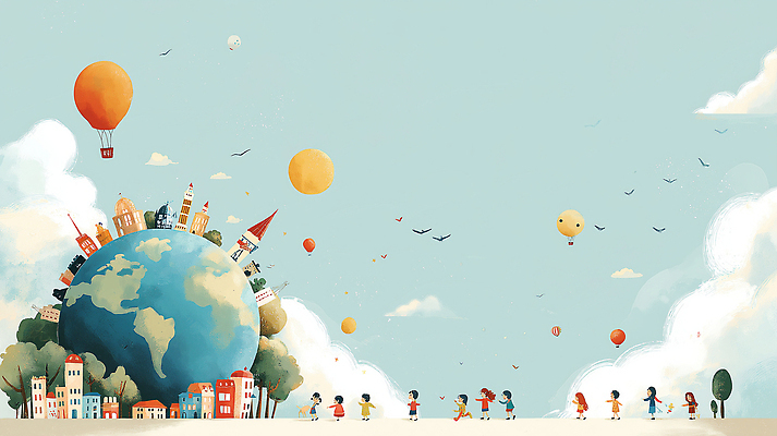 JPG 행복 지구 컬러 여행 일러스트 자연 놀이 하늘 풍경 친구 걷기 도전 도시 즐거움 그림 풍선 상상력 국내일러스트 AI일러스트 AI콘텐츠 감정 관계 모션 생태계 파일형식