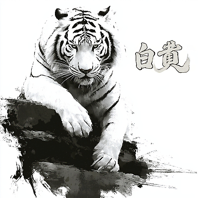 JPG 동물 야생동물 포즈 일러스트 자연 생명 흑백 표정 미술 관찰 호랑이 그림 조용 습관 강렬 백호 뷰티풀 국내일러스트 AI일러스트 AI콘텐츠 포유류 모션 문화예술 촬영기법 생태계 파일형식 사방신