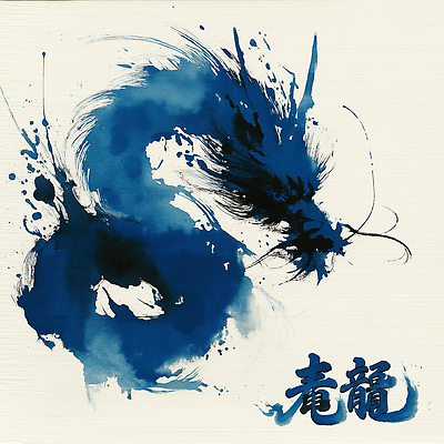 JPG 전통 디자인 감정 예술 선 컬러 일러스트 수채화 잉크 파란색 감상 용 표현 우아함 그림 드로잉 창의성 청룡 국내일러스트 AI일러스트 AI콘텐츠 컨셉 미술 파일형식 사방신