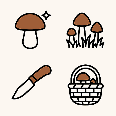 식물 아이콘 농업 자연 야외 여름 바구니 버섯 탐험 수확 도구 칼 숲 수집 2D아이콘 AI파일 계절 산업 생태계 파일형식 벡터