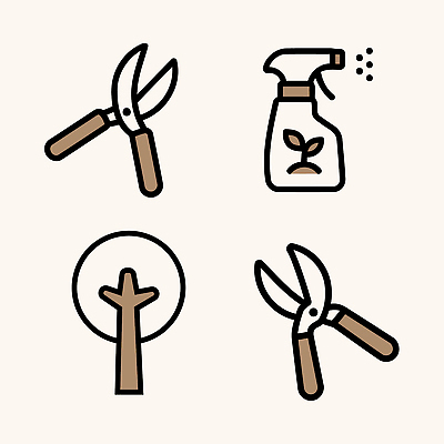 식물 아이콘 잎 농업 자연 정원 수확 도구 작업 원예 스프레이 손질 자원 가꾸기 2D아이콘 AI파일 산업 취미 생태계 파일형식 벡터