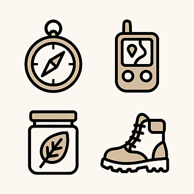 아이콘 여행 잎 장신구 자연 산 야외 등산 하이킹 탐험 도구 나침반 등산화 GPS 2D아이콘 AI파일 식물 신발 레저 트래킹 생태계 등산용품 파일형식 벡터