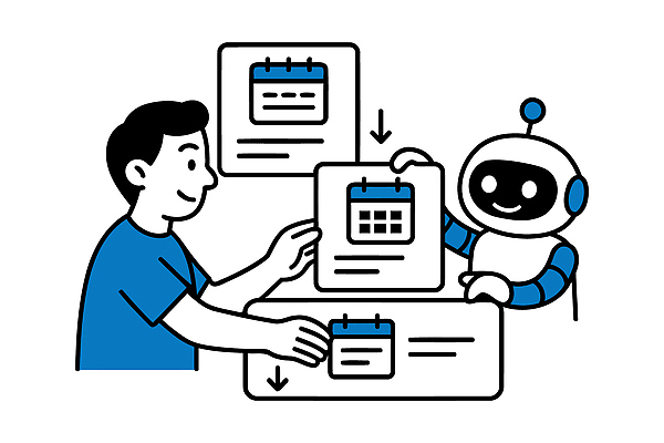 디자인 일러스트 미래 협력 기술 관리 사람 스크린 시간 업무 작업 도움 계획 로봇 편리함 소통 자동화 프로그램 효율 국내일러스트 AI파일 컨셉 파일형식 벡터