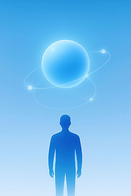 JPG 실루엣 포즈 백그라운드 생각 일러스트 상상 자연 하늘 사람 파란색 우주 공간 꿈 연결 사색 조화 심리 무한 현상 국내일러스트 AI일러스트 AI콘텐츠 컬러 촬영기법 생태계 파일형식