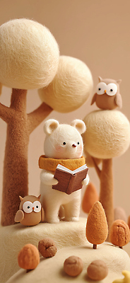 JPG 나무 동물 편집이미지 인형 곰 자연 털 따뜻함 풍경 책 독서 귀여움 숲 편안함 부엉이 편집3D AI컴퓨터그래픽 AI콘텐츠 식물 컨셉 포유류 조류 3D 감각 생태계 파일형식