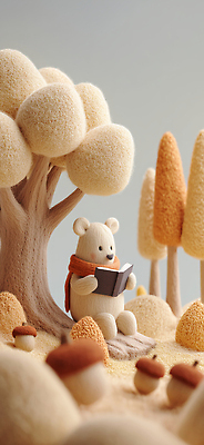 JPG 나무 동물 편집이미지 곰 자연 휴식 웃음 풍경 책 갈색 평화 읽기 오브젝트 조화 편집3D AI컴퓨터그래픽 AI콘텐츠 식물 컬러 컨셉 포유류 모션 표정 3D 생태계 파일형식