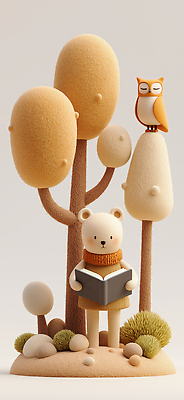 JPG 나무 동물 편집이미지 어린이 곰 자연 이야기 장식 책 독서 귀여움 숲 조화 올빼미 편집3D AI컴퓨터그래픽 AI콘텐츠 식물 컨셉 포유류 조류 사람 3D 생태계 파일형식