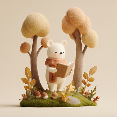 JPG 나무 편집이미지 잎 곰 자연 풍경 책 독서 귀여움 오브젝트 온기 아기자기 편집3D AI컴퓨터그래픽 AI콘텐츠 식물 동물 컨셉 포유류 3D 생태계 파일형식