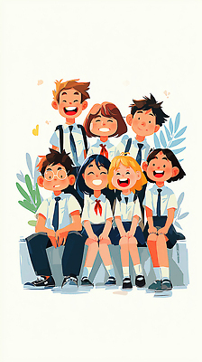 JPG 학생 행복 어린이 백그라운드 일러스트 학교 모션 청소년 자연 사랑 미소 웃음 여름 친구 기쁨 만남 그룹 즐거움 조화 소통 국내일러스트 AI일러스트 AI콘텐츠 계절 교육 감정 컨셉 관계 표정 사람 생태계 파일형식