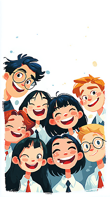 JPG 학생 교육 행복 교복 일러스트 학교 모션 표정 웃음 친구 청춘 우정 모임 그룹 즐거움 소통 동아리 순간 국내일러스트 AI일러스트 AI콘텐츠 옷 감정 컨셉 관계 파일형식