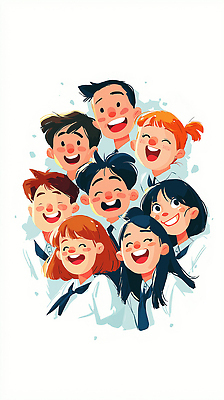 JPG 헤어스타일 행복 감정 얼굴 어린이 컬러 백그라운드 일러스트 교실 학교 표정 웃음 청춘 모임 즐거움 단체사진 국내일러스트 AI일러스트 AI콘텐츠 교육 컨셉 사람 신체부위 기념사진 파일형식