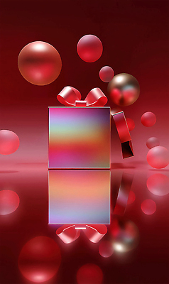 JPG 편집이미지 컬러 백그라운드 크리스마스 선물 장식 빨간색 상자 반사 촬영 축제 기쁨 화려 분위기 구슬 오브젝트 이미지편집 AI컴퓨터그래픽 AI콘텐츠 기념일 감정 컨셉 파일형식