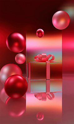 JPG 편집이미지 감정 리본 백그라운드 크리스마스 포장 선물 장식 빨간색 반짝임 상자 반사 축제 광택 풍선 이미지편집 AI컴퓨터그래픽 AI콘텐츠 기념일 컬러 모션 파일형식