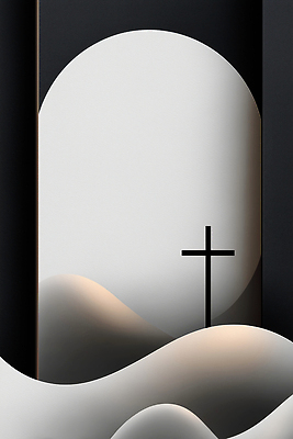 JPG 편집이미지 디자인 예술 십자가 곡선 추상 조형물 평화 검은색 공간 천주교 흰색 명상 심플 조화 이미지편집 AI컴퓨터그래픽 AI콘텐츠 종교 선 컬러 컨셉 무늬 미술 파일형식