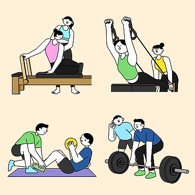 스포츠 일러스트 요가 건강 운동 헬스 스트레칭 헬스장 무게 웨이트트레이닝 몸매 연습 에어로빅 근력 필라테스 국내일러스트 GX AI파일 웰빙 춤 파일형식 벡터