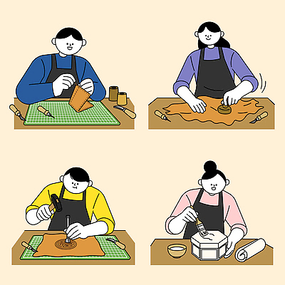 디자인 예술 컬러 조각 일러스트 재료 사람 도구 작업 바느질 가죽 공예 집중 만들기 손재주 접기 창의성 스타일 국내일러스트 AI파일 컨셉 모션 취미 파일형식 벡터