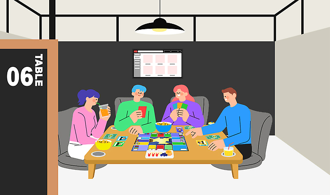 디자인 음료 컬러 일러스트 모션 놀이 탁자 디저트 취미 친구 인테리어 카페 만남 게임 즐거움 모던 보드게임 단체활동 사교 국내일러스트 AI파일 감정 음식 가구 컨셉 관계 상점 그룹 파일형식 벡터