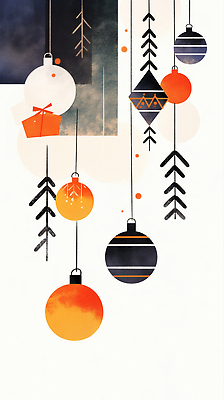 JPG 디자인 감정 예술 컬러 크리스마스 겨울 일러스트 장신구 크리스마스카드 주택 풍경 장식 크리스마스트리 검은색 축제 흰색 분위기 풍선 오너먼트 국내일러스트 AI일러스트 AI콘텐츠 계절 기념일 컨셉 크리스마스장식 카드_감사 건물 파일형식