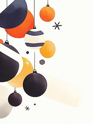 JPG 디자인 예술 컬러 백그라운드 크리스마스 겨울 일러스트 따뜻함 매달리기 장식 노란색 검은색 축제 흰색 분위기 크기 모던 연말 오너먼트 국내일러스트 AI일러스트 AI콘텐츠 계절 기념일 컨셉 크리스마스장식 모션 파일형식