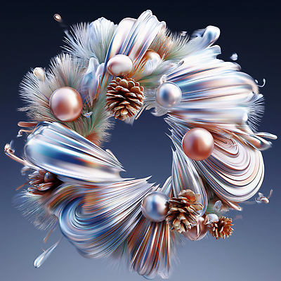 JPG 편집이미지 디자인 예술 컬러 크리스마스 겨울 곡선 자연 장식 화환 소재 부드러움 창의성 크리스마스리스 편집3D AI컴퓨터그래픽 AI콘텐츠 계절 기념일 꽃 선 3D 감각 생태계 파일형식