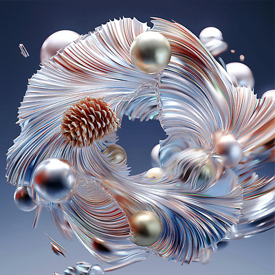 JPG 모양 편집이미지 디자인 크리스마스 패턴 운동 공간 금색 흰색 구슬 작품 조형 뷰티풀 창의성 크리스마스리스 편집3D AI컴퓨터그래픽 AI콘텐츠 기념일 컬러 무늬 건강 미술 3D 화환 파일형식