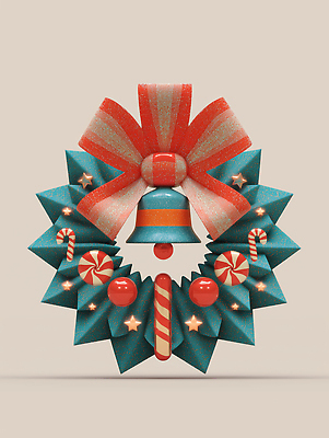 계절 기념일 꽃 감정 컬러 컨셉 디저트 3D 화환 파일형식 AI콘텐츠 크리스마스 장식 사탕 디자인 파란색 빨간색 초록색 분위기 축제 겨울 행복 기쁨 편집3D 편집이미지 JPG 크리스마스리스 AI컴퓨터그래픽