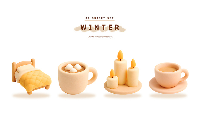 PSD 편집이미지 디자인 겨울 초 실내 따뜻함 장식 침대 분위기 편안함 찻잔 편집3D 양모펠트 계절 가구 컨셉 잔 내부 3D 감각 양모 펠트 파일형식