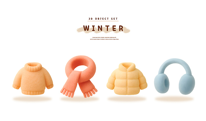 PSD 편집이미지 디자인 옷 패션 겨울 장신구 실내 따뜻함 귀여움 헤드폰 스카프 편안함 스웨터 패딩 편집3D 양모펠트 계절 음향기기 컨셉 상의 내부 3D 목도리 점퍼 감각 양모 펠트 파일형식