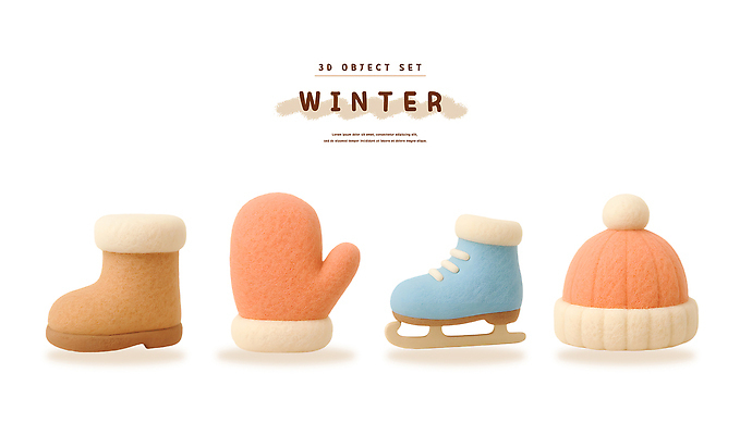 PSD 편집이미지 디자인 계절 컬러 장갑 겨울 부츠 귀여움 스케이트 소프트 스타일 편집3D 양모펠트 잡화 스포츠용품 신발 컨셉 3D 양모 펠트 파일형식