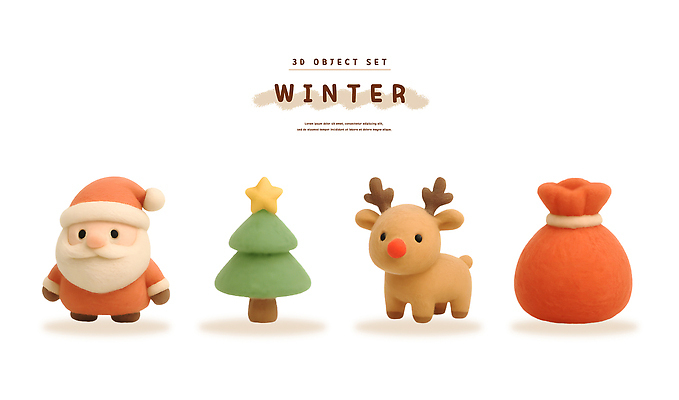 계절 기념일 컨셉 크리스마스 사슴 이벤트 3D 양모 펠트 파일형식 산타클로스 루돌프 선물 겨울 캐릭터 디자인 귀여움 장식 조화 축제 PSD 편집3D 편집이미지 양모펠트