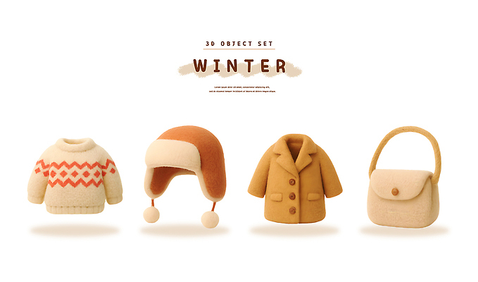 PSD 편집이미지 디자인 패션 컬러 겨울 가방 장신구 따뜻함 그래픽 세트 코트 스웨터 스타일 편집3D 양모펠트 잡화 계절 상의 3D 외투 양모 펠트 파일형식